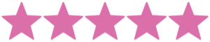 Five pink stars in a row, evenly spaced, on a white background.